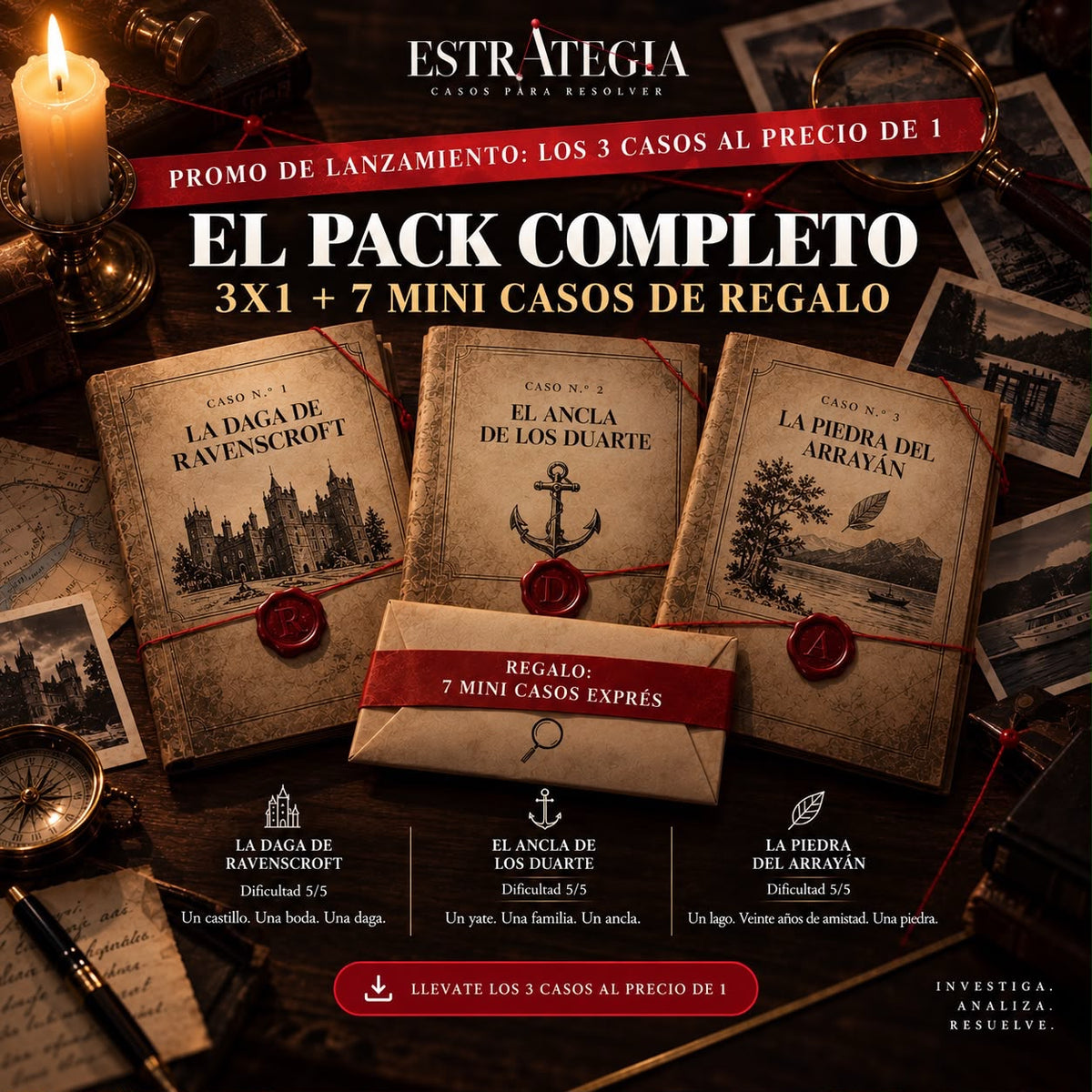 Casos para Resolver — Pack 3x1 + 7 Mini Casos de Regalo