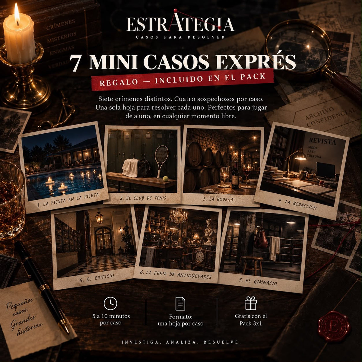 Casos para Resolver — Pack 3x1 + 7 Mini Casos de Regalo